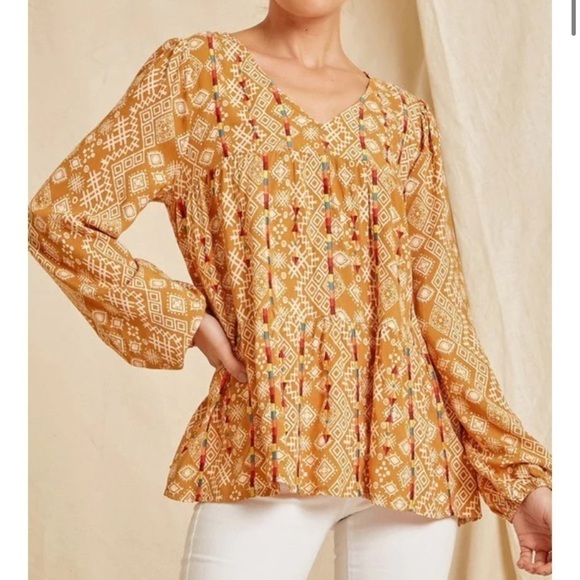 SAVANNA Jane Embroidery Aztec Design Top - Picture 1 of 6